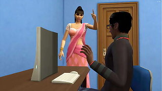 Indian stepmom catches her nerd stepson masturbating in front of the computer watching porn videos